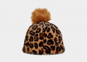 Beige Ugg Faux Fur W Pom Women's Beanie | Saudi Arabia-5801234