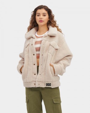 Beige Ugg Frankie Sherpa Trucker Women's Jackets | Saudi Arabia-5462903