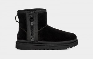 Black Ugg Classic Mini Zipper Tape Logo Women's Boots | Saudi Arabia-6102985