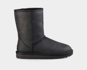 Black Ugg Classic Short Leather Women's Boots | Saudi Arabia-9456187