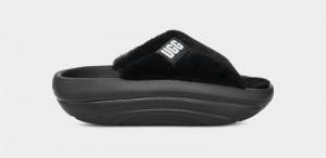 Black Ugg Foamo Uggplush Women's Slides | Saudi Arabia-6450317