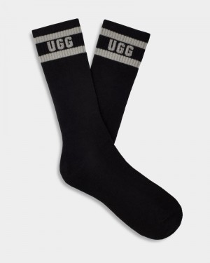 Black Ugg Lathan Logo Crew Men's Socks | Saudi Arabia-7259146