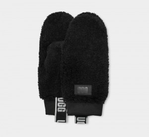 Black Ugg Sherpa W Logo Tape Women's Mittens | Saudi Arabia-3615789