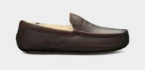 Dark Brown Ugg Ascot Leather Men's Slippers | Saudi Arabia-6135907