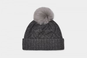 Grey Ugg Desmond Cable Knit Pom Women's Hats | Saudi Arabia-3106724