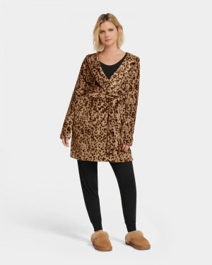 Leopard Ugg Miranda Fleece Women's Robe | Saudi Arabia-0376219