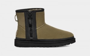 Olive Ugg Classic Mini Zipper Tape Logo Women's Boots | Saudi Arabia-1530624