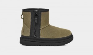 Olive Ugg Classic Mini Zipper Tape Logo Kids' Boots | Saudi Arabia-2483579