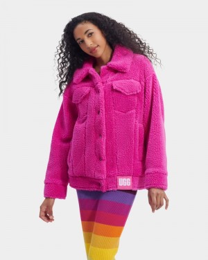 Pink Ugg Frankie Sherpa Trucker Women's Jackets | Saudi Arabia-0963874