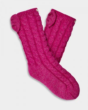 Pink / Silver Ugg Laila Bow Fleece Lined Women's Socks | Saudi Arabia-5901627