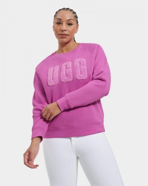 Purple Ugg Madeline Fuzzy Logo Crewneck Women's Sweatshirts | Saudi Arabia-6398145