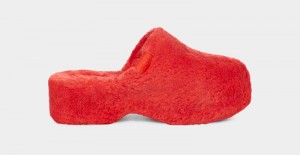 Red Ugg Fuzz Sugar Clog Women's Slippers | Saudi Arabia-1265783