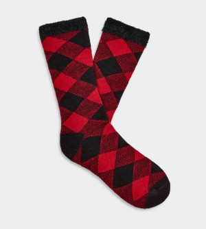 Red / Black Ugg Grady Fleece Lined Crew Men's Socks | Saudi Arabia-9568413