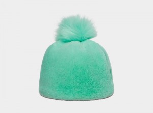 Turquoise Ugg Faux Fur W Pom Women's Beanie | Saudi Arabia-0628945