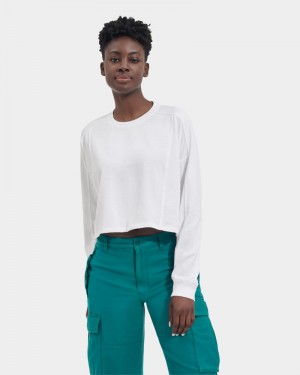 White Ugg Delylah Long Sleeve Crop Women's Tops | Saudi Arabia-5072648