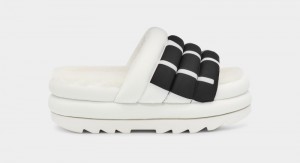 White Ugg Maxi Logo Women's Slides | Saudi Arabia-6254938