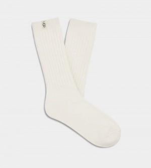 White Ugg Rib Knit Slouchy Crew Women's Socks | Saudi Arabia-2674589