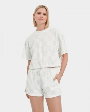 White Ugg Teagin Short Sleeve Check Women's Tops | Saudi Arabia-9074361