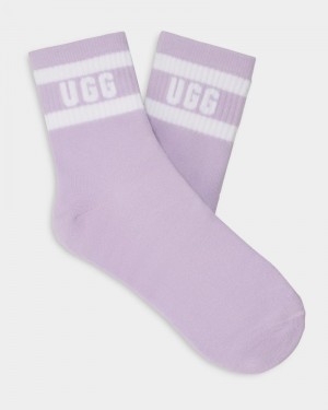 White / Purple Ugg Dierson Logo Quarter Women's Socks | Saudi Arabia-5082197