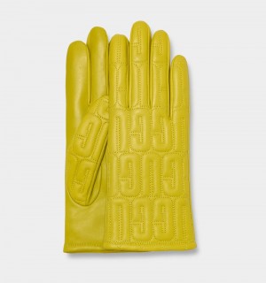 Yellow Ugg Leather Quilted Logo Women's Gloves | Saudi Arabia-8472610