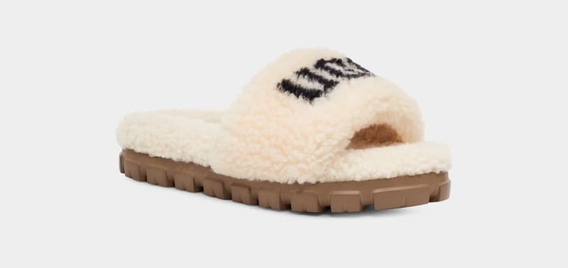 Beige Ugg Cozetta Curly Graphic Women's Slippers | Saudi Arabia-3827901