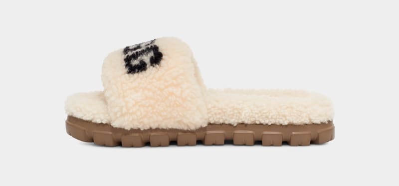 Beige Ugg Cozetta Curly Graphic Women's Slippers | Saudi Arabia-3827901