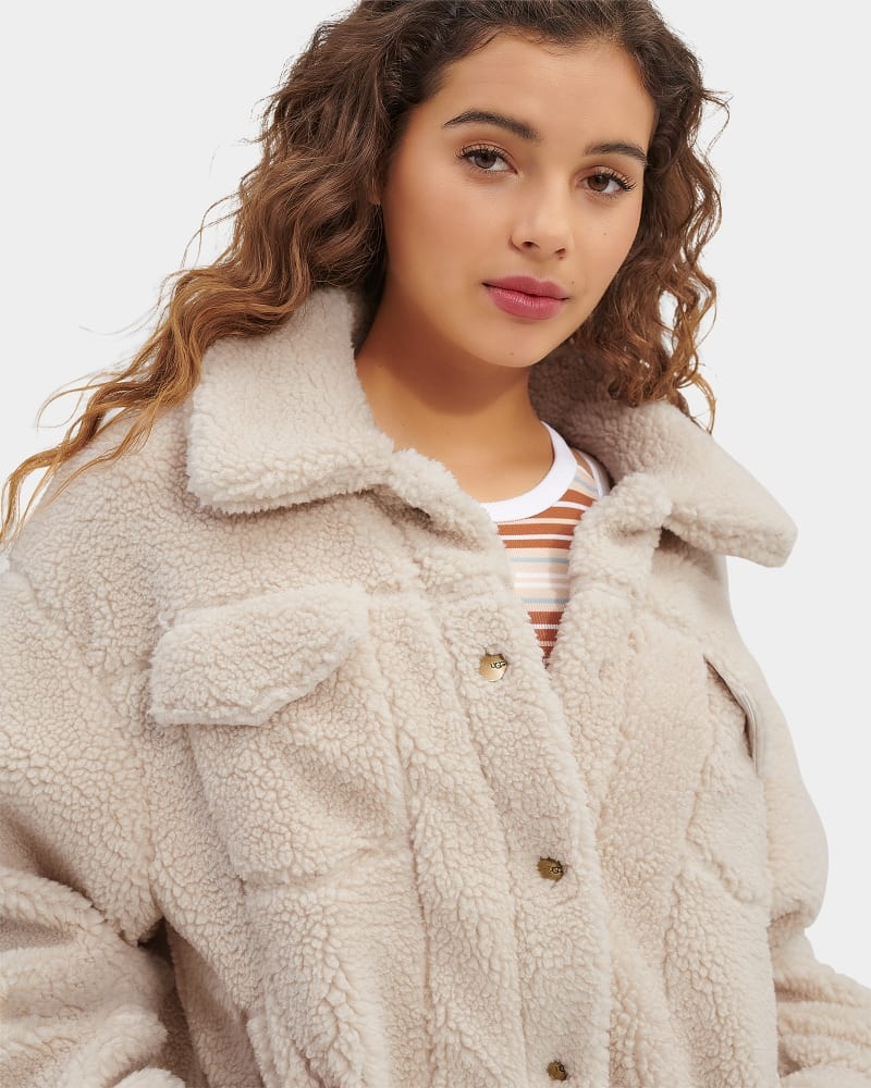 Beige Ugg Frankie Sherpa Trucker Women's Jackets | Saudi Arabia-5462903