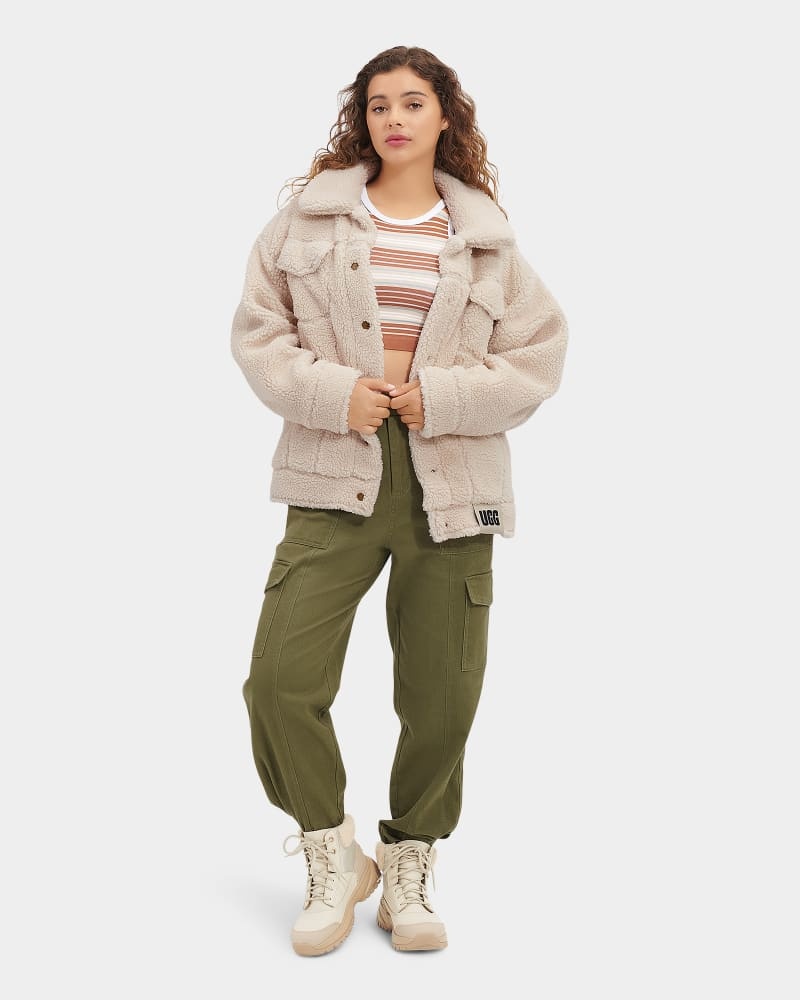 Beige Ugg Frankie Sherpa Trucker Women's Jackets | Saudi Arabia-5462903