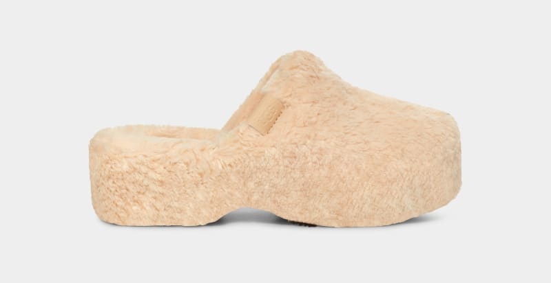 Beige Ugg Fuzz Sugar Clog Women\'s Clogs | Saudi Arabia-1604389