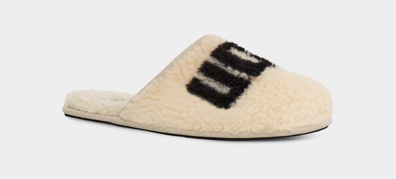 Beige Ugg Scuff Curly Graphic Men's Slippers | Saudi Arabia-4032819