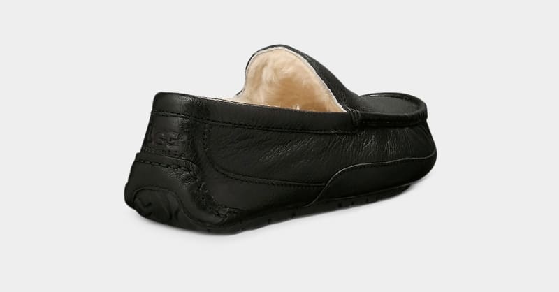 Black Ugg Ascot Leather Men's Slippers | Saudi Arabia-8957136