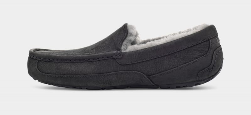 Black Ugg Ascot Matte Leather Men's Moccasins | Saudi Arabia-7841236