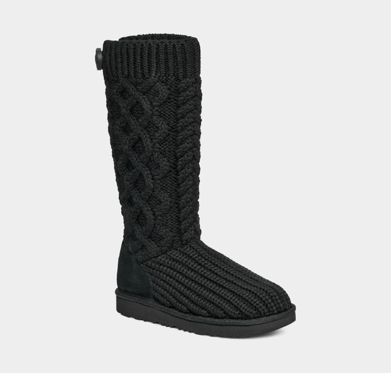 Black Ugg Classic Cardi Cabled Knit Kids' Boots | Saudi Arabia-2493875