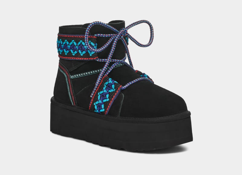 Black Ugg Classic Mini Ii Braid Platform Women's Boots | Saudi Arabia-4710293