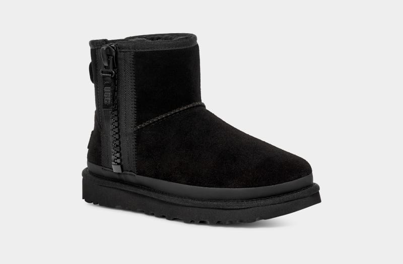 Black Ugg Classic Mini Zipper Tape Logo Women's Boots | Saudi Arabia-6102985