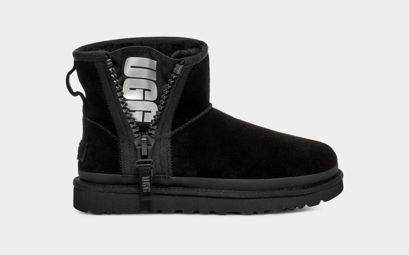 Black Ugg Classic Mini Zipper Tape Logo Women's Boots | Saudi Arabia-6102985