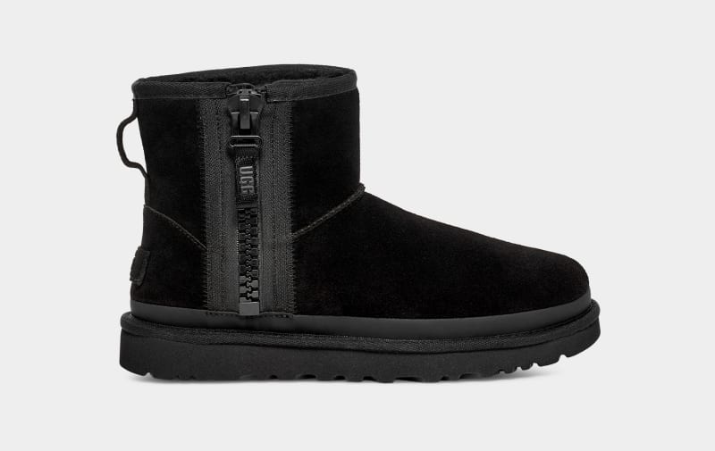 Black Ugg Classic Mini Zipper Tape Logo Women\'s Boots | Saudi Arabia-6102985