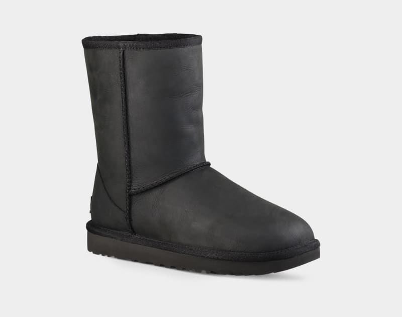 Black Ugg Classic Short Leather Women's Boots | Saudi Arabia-9456187