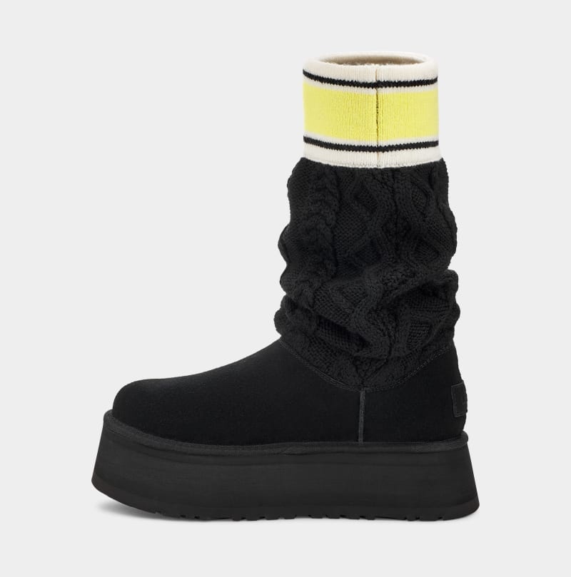 Black Ugg Classic Sweater Letter Women's Winter Boots | Saudi Arabia-2897013