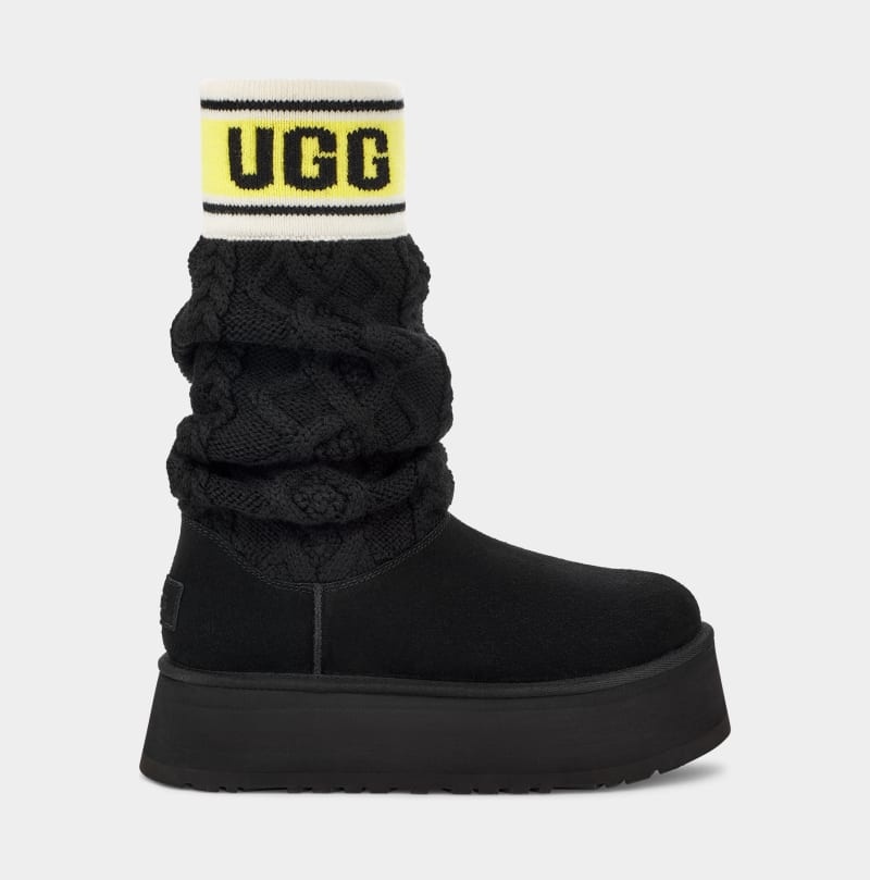 Black Ugg Classic Sweater Letter Women\'s Winter Boots | Saudi Arabia-2897013