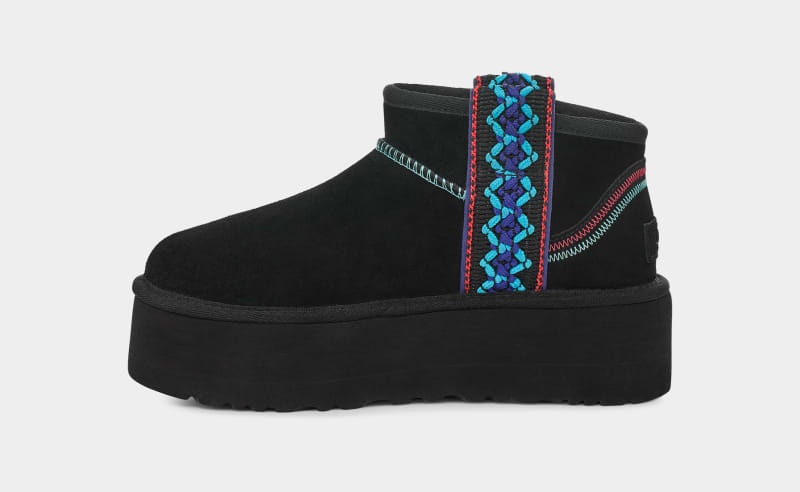 Black Ugg Classic Ultra Mini Braid Platform Women's Boots | Saudi Arabia-8502367