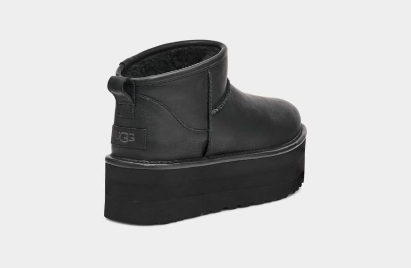 Black Ugg Classic Ultra Mini Platform Leather Women's Boots | Saudi Arabia-9147560