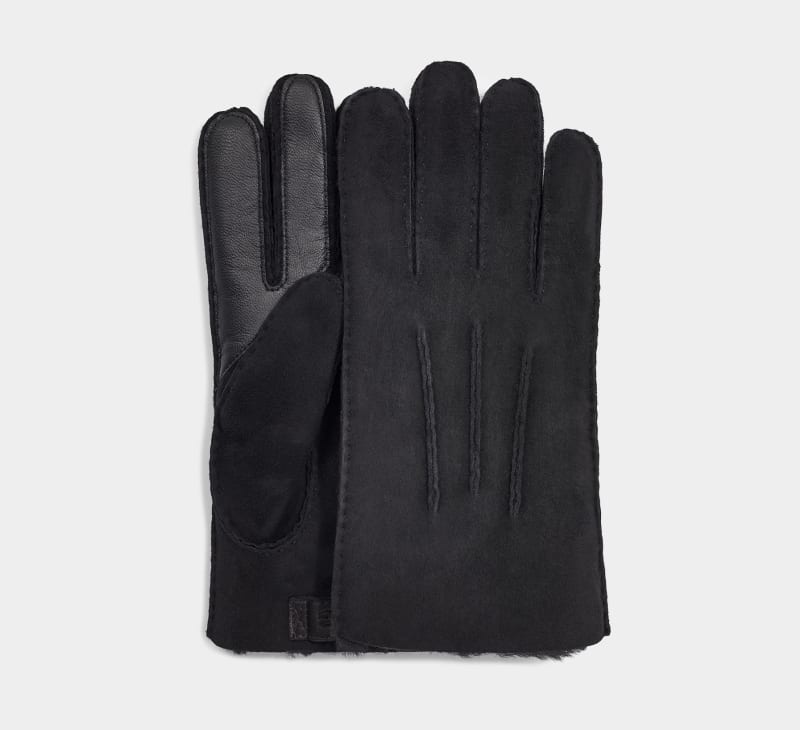 Black Ugg Contrast Sheepskin Tech Men\'s Gloves | Saudi Arabia-5764203