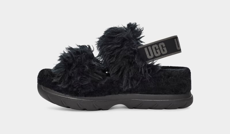 Black Ugg Fluff Sugar Women's Sandals | Saudi Arabia-3617459