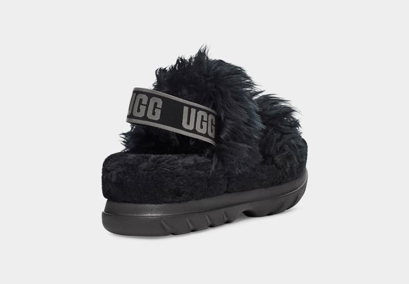 Black Ugg Fluff Sugar Women's Sandals | Saudi Arabia-3617459