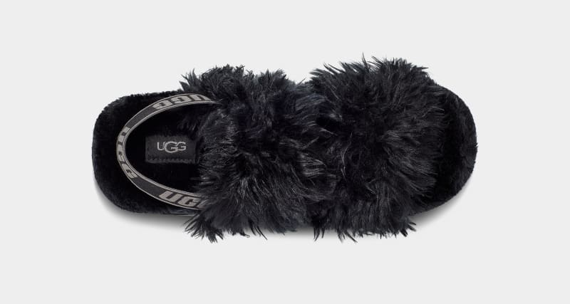 Black Ugg Fluff Sugar Women's Sandals | Saudi Arabia-3617459