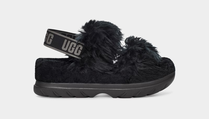 Black Ugg Fluff Sugar Women\'s Sandals | Saudi Arabia-3617459