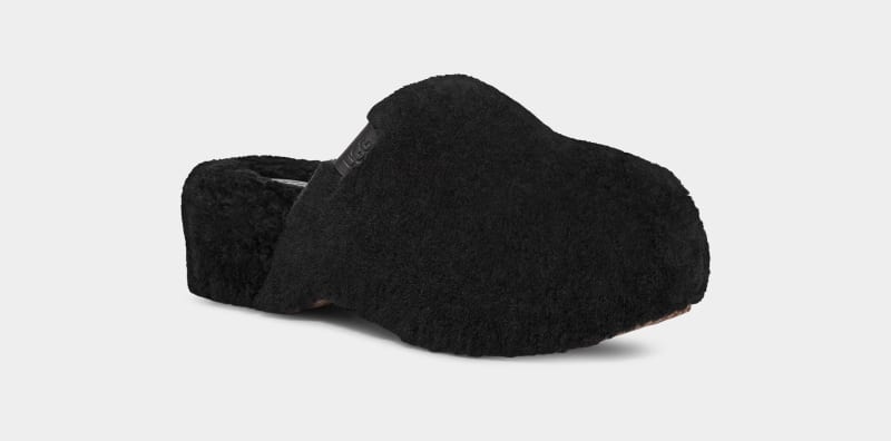 Black Ugg Fuzz Sugar Clog Women's Clogs | Saudi Arabia-8350249