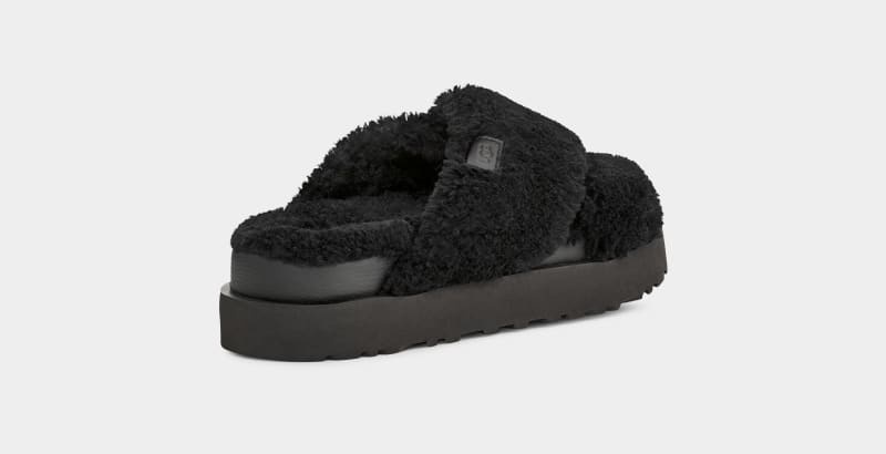 Black Ugg Fuzz Sugar Cross Women's Slides | Saudi Arabia-4179203