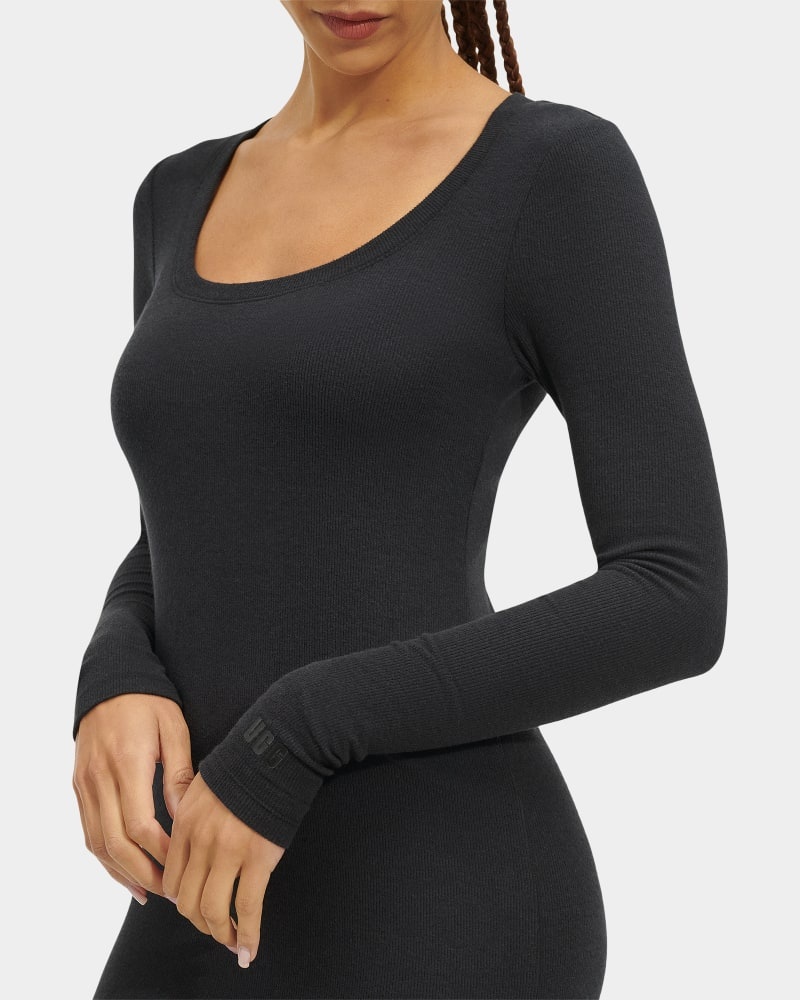 Black Ugg Sariah Ribbed Long Sleeve Women's Dress | Saudi Arabia-8563421